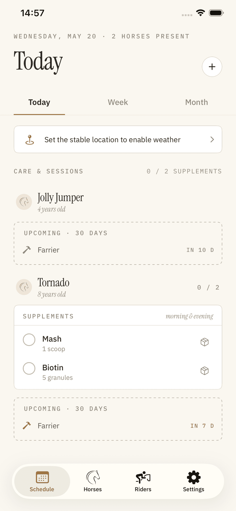 Preview of BarnMate's Today screen