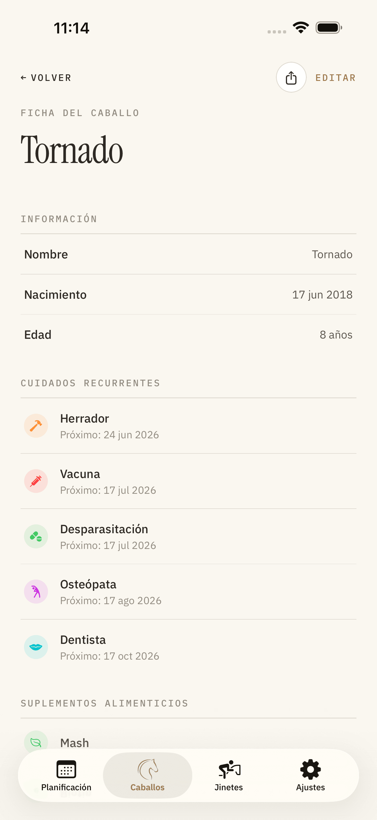 Ficha del caballo
