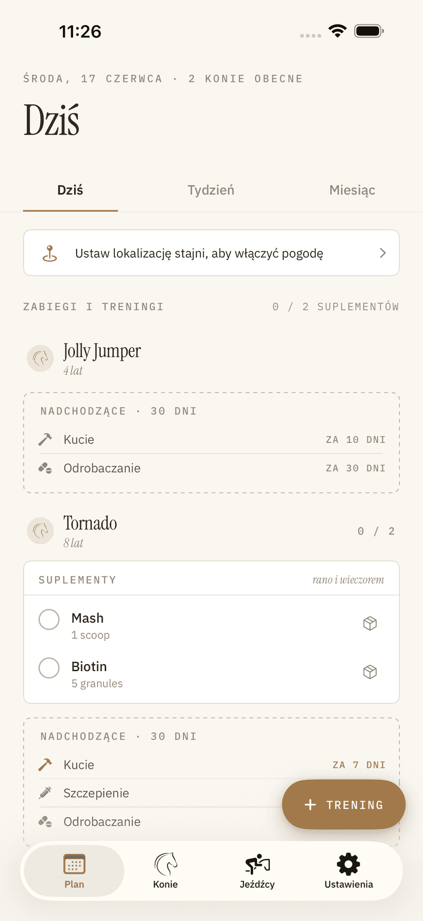 Podgląd ekranu Dziś w BarnMate